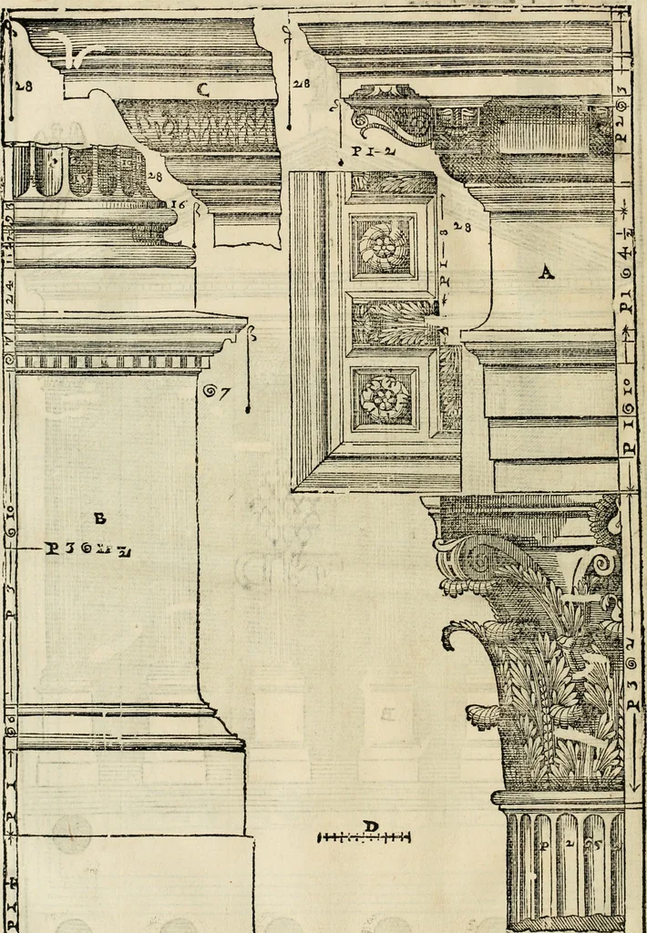 An illustration from Les quatre liures de l'architecture d'André Palladio : mis en françois : dans lesquels, après vn petit traitté des cinq ordres, auec quelques-vnes des plus necessaires obseruations pour bien bastir, il parle de la construction des maisons particulieres, des grands chemins, des ponts, des places publiques, des xystes, des basiliques, & des temples, 1650, leaf 307