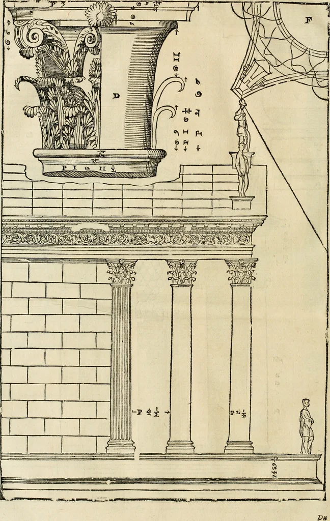 An illustration from Les quatre liures de l'architecture d'André Palladio : mis en françois : dans lesquels, après vn petit traitté des cinq ordres, auec quelques-vnes des plus necessaires obseruations pour bien bastir, il parle de la construction des maisons particulieres, des grands chemins, des ponts, des places publiques, des xystes, des basiliques, & des temples, 1650, leaf 311