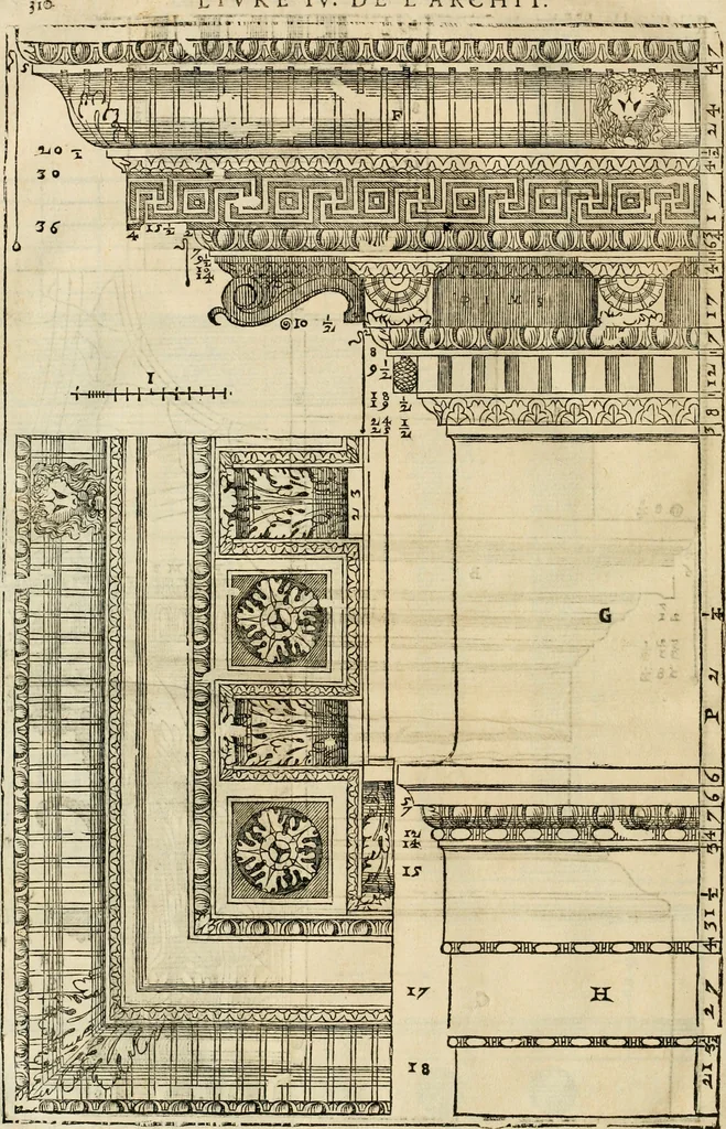 An illustration from Les quatre liures de l'architecture d'André Palladio : mis en françois : dans lesquels, après vn petit traitté des cinq ordres, auec quelques-vnes des plus necessaires obseruations pour bien bastir, il parle de la construction des maisons particulieres, des grands chemins, des ponts, des places publiques, des xystes, des basiliques, & des temples, 1650, leaf 317
