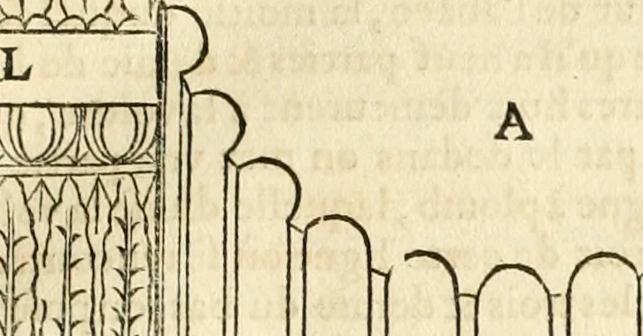 An illustration from Les quatre liures de l'architecture d'André Palladio : mis en françois : dans lesquels, après vn petit traitté des cinq ordres, auec quelques-vnes des plus necessaires obseruations pour bien bastir, il parle de la construction des maisons particulieres, des grands chemins, des ponts, des places publiques, des xystes, des basiliques, & des temples, 1650, leaf 38