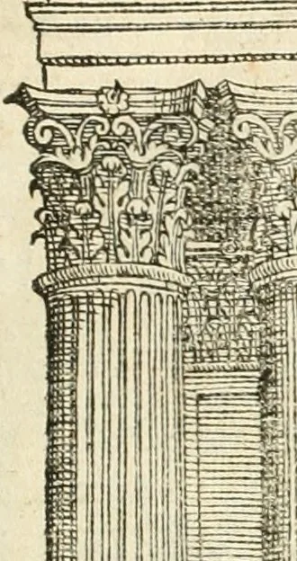 An illustration from Les quatre liures de l'architecture d'André Palladio : mis en françois : dans lesquels, après vn petit traitté des cinq ordres, auec quelques-vnes des plus necessaires obseruations pour bien bastir, il parle de la construction des maisons particulieres, des grands chemins, des ponts, des places publiques, des xystes, des basiliques, & des temples, 1650, leaf 4