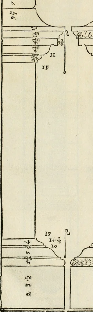 An illustration from Les quatre liures de l'architecture d'André Palladio : mis en françois : dans lesquels, après vn petit traitté des cinq ordres, auec quelques-vnes des plus necessaires obseruations pour bien bastir, il parle de la construction des maisons particulieres, des grands chemins, des ponts, des places publiques, des xystes, des basiliques, & des temples, 1650, leaf 47