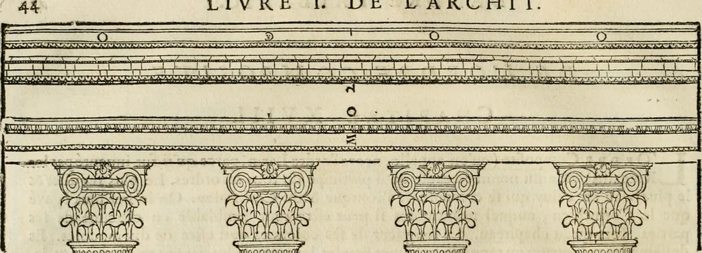An illustration from Les quatre liures de l'architecture d'André Palladio : mis en françois : dans lesquels, après vn petit traitté des cinq ordres, auec quelques-vnes des plus necessaires obseruations pour bien bastir, il parle de la construction des maisons particulieres, des grands chemins, des ponts, des places publiques, des xystes, des basiliques, & des temples, 1650, leaf 51