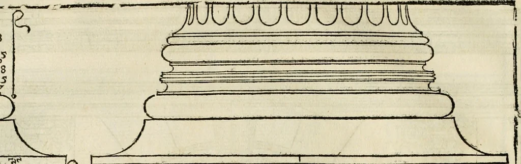 An illustration from Les quatre liures de l'architecture d'André Palladio : mis en françois : dans lesquels, après vn petit traitté des cinq ordres, auec quelques-vnes des plus necessaires obseruations pour bien bastir, il parle de la construction des maisons particulieres, des grands chemins, des ponts, des places publiques, des xystes, des basiliques, & des temples, 1650, leaf 53