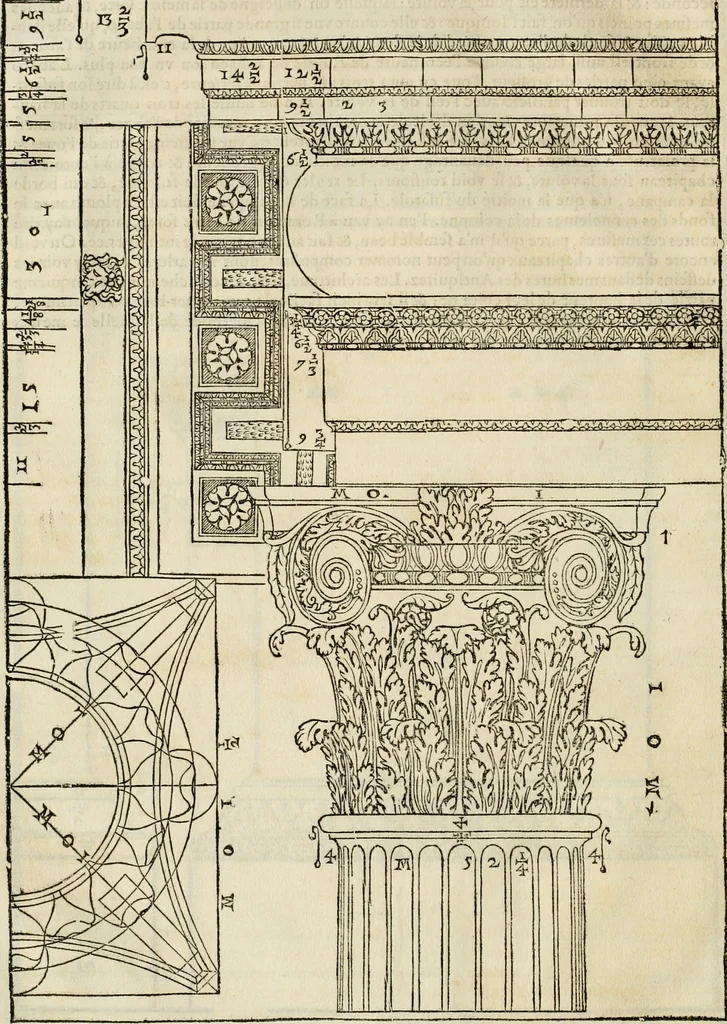 An illustration from Les quatre liures de l'architecture d'André Palladio : mis en françois : dans lesquels, après vn petit traitté des cinq ordres, auec quelques-vnes des plus necessaires obseruations pour bien bastir, il parle de la construction des maisons particulieres, des grands chemins, des ponts, des places publiques, des xystes, des basiliques, & des temples, 1650, leaf 55