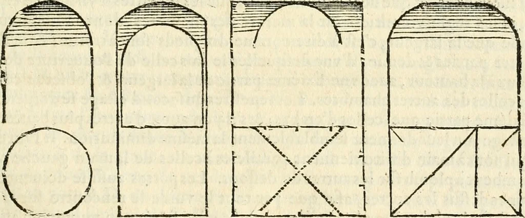 An illustration from Les quatre liures de l'architecture d'André Palladio : mis en françois : dans lesquels, après vn petit traitté des cinq ordres, auec quelques-vnes des plus necessaires obseruations pour bien bastir, il parle de la construction des maisons particulieres, des grands chemins, des ponts, des places publiques, des xystes, des basiliques, & des temples, 1650, leaf 60