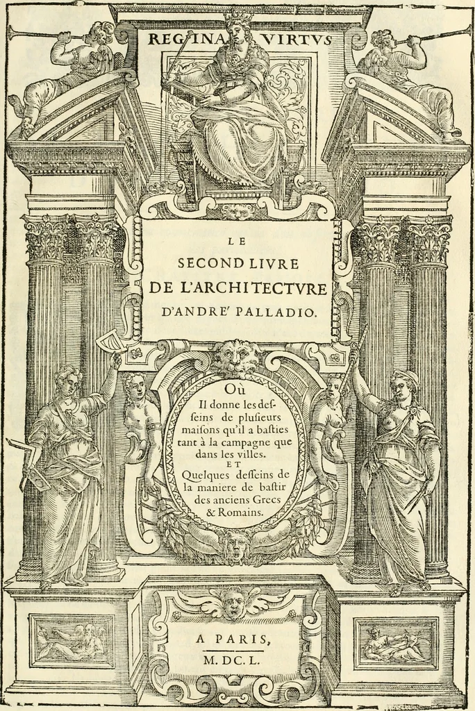 An illustration from Les quatre liures de l'architecture d'André Palladio : mis en françois : dans lesquels, après vn petit traitté des cinq ordres, auec quelques-vnes des plus necessaires obseruations pour bien bastir, il parle de la construction des maisons particulieres, des grands chemins, des ponts, des places publiques, des xystes, des basiliques, & des temples, 1650, leaf 76