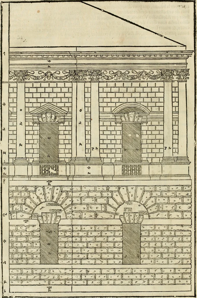 An illustration from Les quatre liures de l'architecture d'André Palladio : mis en françois : dans lesquels, après vn petit traitté des cinq ordres, auec quelques-vnes des plus necessaires obseruations pour bien bastir, il parle de la construction des maisons particulieres, des grands chemins, des ponts, des places publiques, des xystes, des basiliques, & des temples, 1650, leaf 89