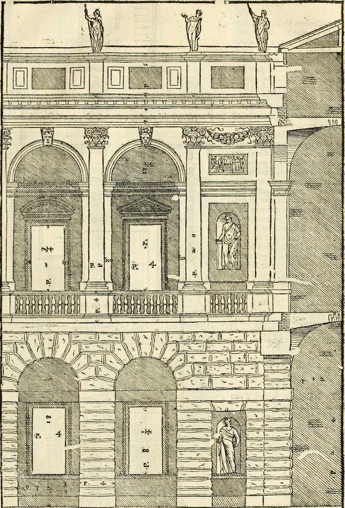 An illustration from Les quatre liures de l'architecture d'André Palladio : mis en françois : dans lesquels, après vn petit traitté des cinq ordres, auec quelques-vnes des plus necessaires obseruations pour bien bastir, il parle de la construction des maisons particulieres, des grands chemins, des ponts, des places publiques, des xystes, des basiliques, & des temples, 1650, leaf 90