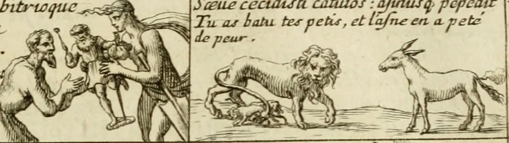 An illustration from Les qvantitez disposeés par table et par figvre en taille douce : ouvrage où on se sert utilement des lieux de rhetorique, pour rendre plus facile l'intelligence des exemples en vers latins, qui y sont employez, & confirmez par plusieurs emblêmes, devises, enigmes, fables, histoires & allusions à divers proverbes, afin de les mieux retenir, & de ne regler pas moins les murs que le jugement, 1572, leaf 18