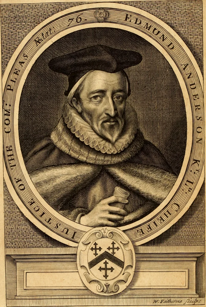 An illustration from Les reports du treserudite Edmund Anderson : chivalier, nadgairs, seigniour chief justice del Common-bank. Des mults principals cases argues & adjuges en le temps del jadis roign Elizabeth cibien en le Common-bank come devant touts les juges de cest roialme [1534-1604], 1664, leaf 7