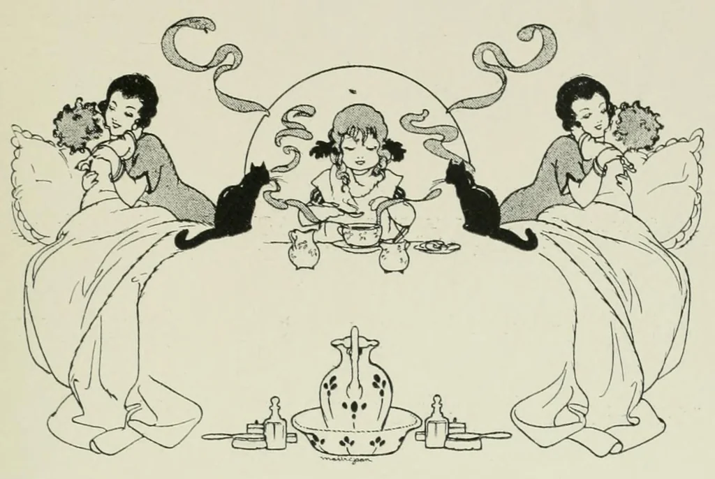 An illustration from Les rondes des enfants sages : à chanter, à mimer et à jouer, 1922, leaf 49