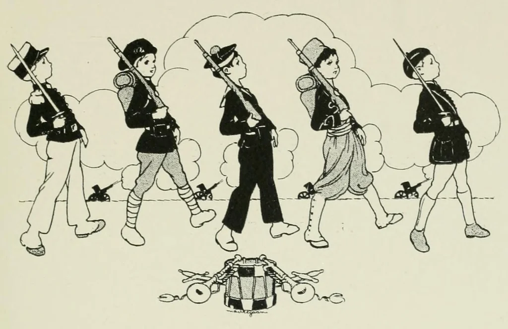 An illustration from Les rondes des enfants sages : à chanter, à mimer et à jouer, 1922, leaf 67