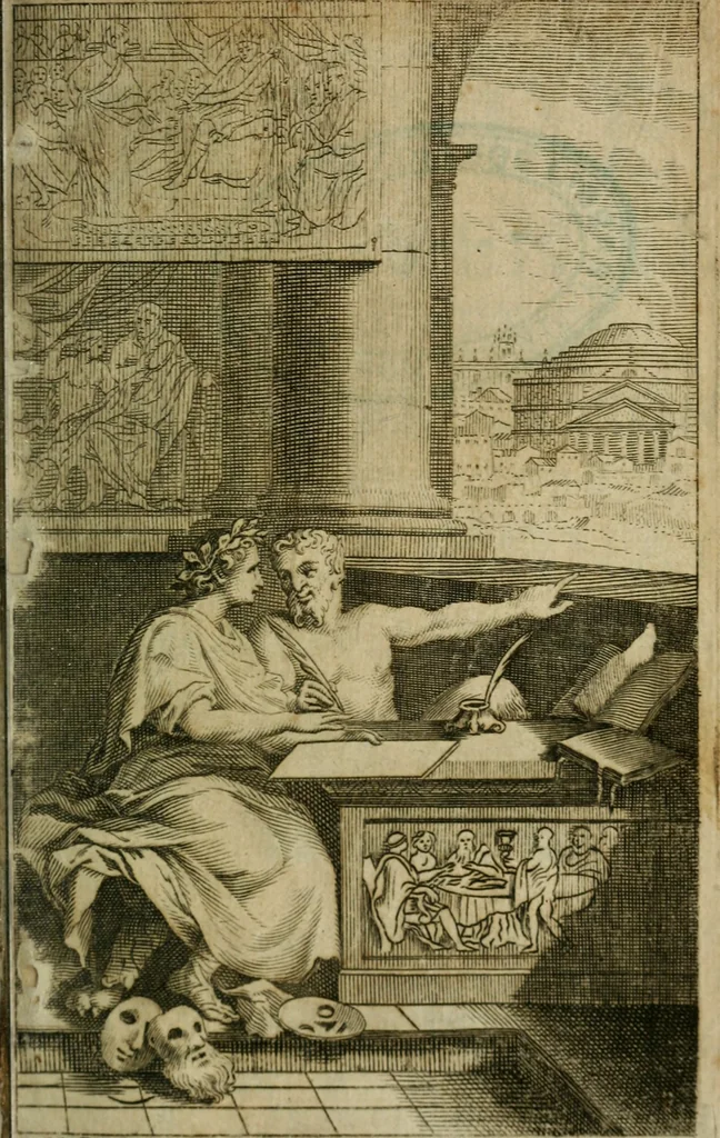 An illustration from Les Satyres de Juvenal et de Perse, 1687, leaf 4