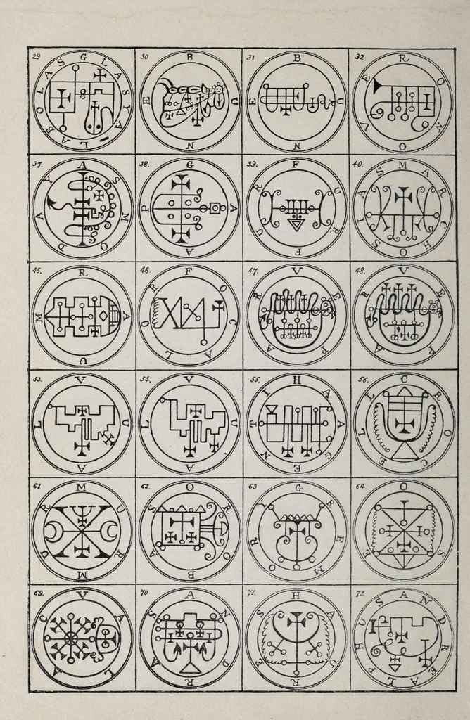 An illustration from The lesser key of Solomon, Goetia : the book of evil spirits contains two hundred diagrams and seals for invocation ... translated from ancient manuscripts in the British Museum, London ... only authorized edition extant, 1916, leaf 10