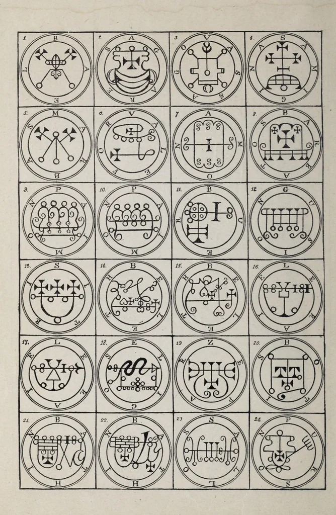 An illustration from The lesser key of Solomon, Goetia : the book of evil spirits contains two hundred diagrams and seals for invocation ... translated from ancient manuscripts in the British Museum, London ... only authorized edition extant, 1916, leaf 8