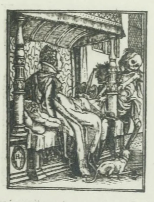 An illustration from Les simulachres & historiees faces de la mort, avtant elegammet pourtraictes, que artificiellement imaginées, 1547, leaf 1
