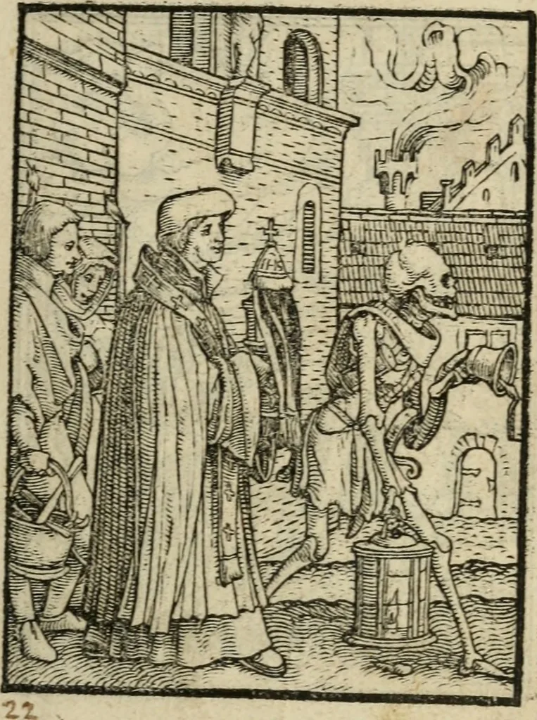 An illustration from Les simulachres & historiees faces de la mort, avtant elegammet pourtraictes, que artificiellement imaginées, 1547, leaf 10