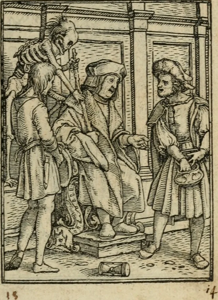 An illustration from Les simulachres & historiees faces de la mort, avtant elegammet pourtraictes, que artificiellement imaginées, 1547, leaf 12