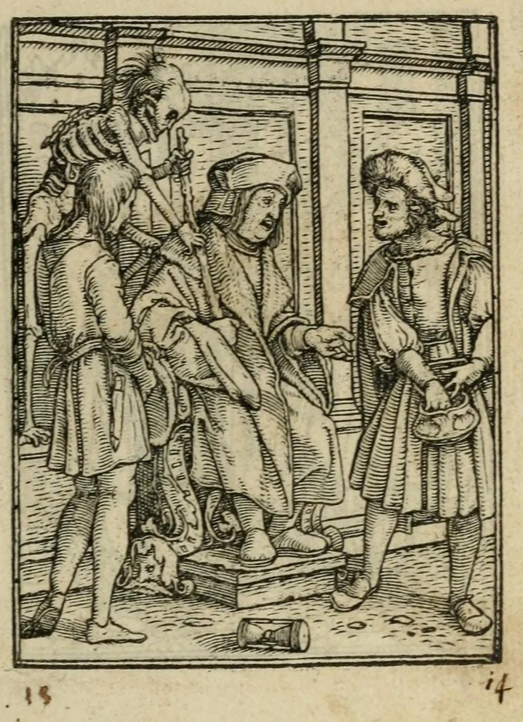 An illustration from Les simulachres & historiees faces de la mort, avtant elegammet pourtraictes, que artificiellement imaginées, 1547, leaf 13