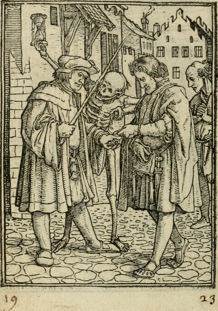 An illustration from Les simulachres & historiees faces de la mort, avtant elegammet pourtraictes, que artificiellement imaginées, 1547, leaf 13