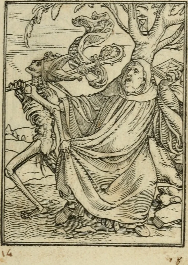 An illustration from Les simulachres & historiees faces de la mort, avtant elegammet pourtraictes, que artificiellement imaginées, 1547, leaf 14
