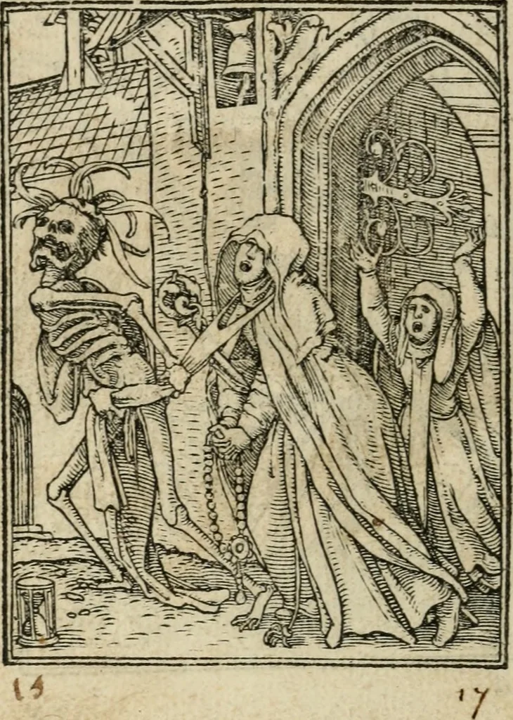 An illustration from Les simulachres & historiees faces de la mort, avtant elegammet pourtraictes, que artificiellement imaginées, 1547, leaf 15