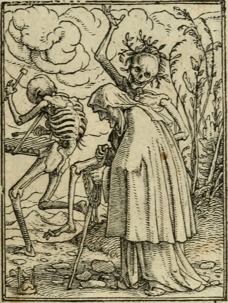 An illustration from Les simulachres & historiees faces de la mort, avtant elegammet pourtraictes, que artificiellement imaginées, 1547, leaf 16