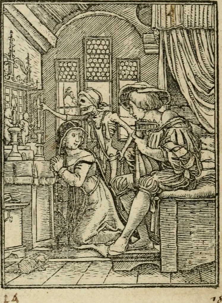 An illustration from Les simulachres & historiees faces de la mort, avtant elegammet pourtraictes, que artificiellement imaginées, 1547, leaf 17