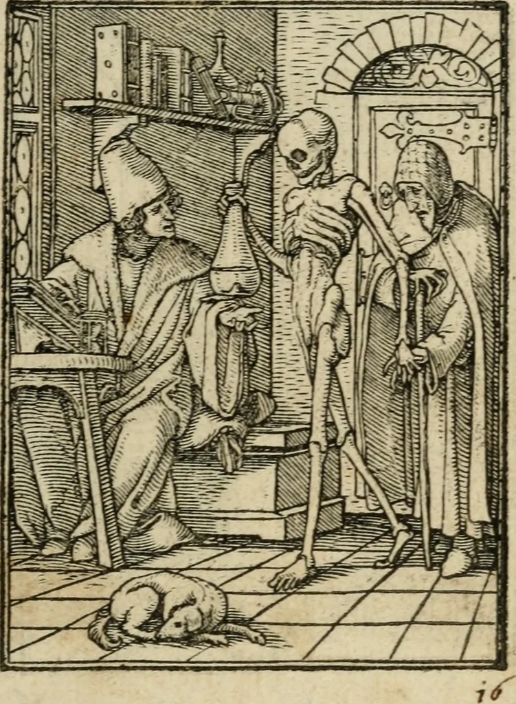 An illustration from Les simulachres & historiees faces de la mort, avtant elegammet pourtraictes, que artificiellement imaginées, 1547, leaf 18