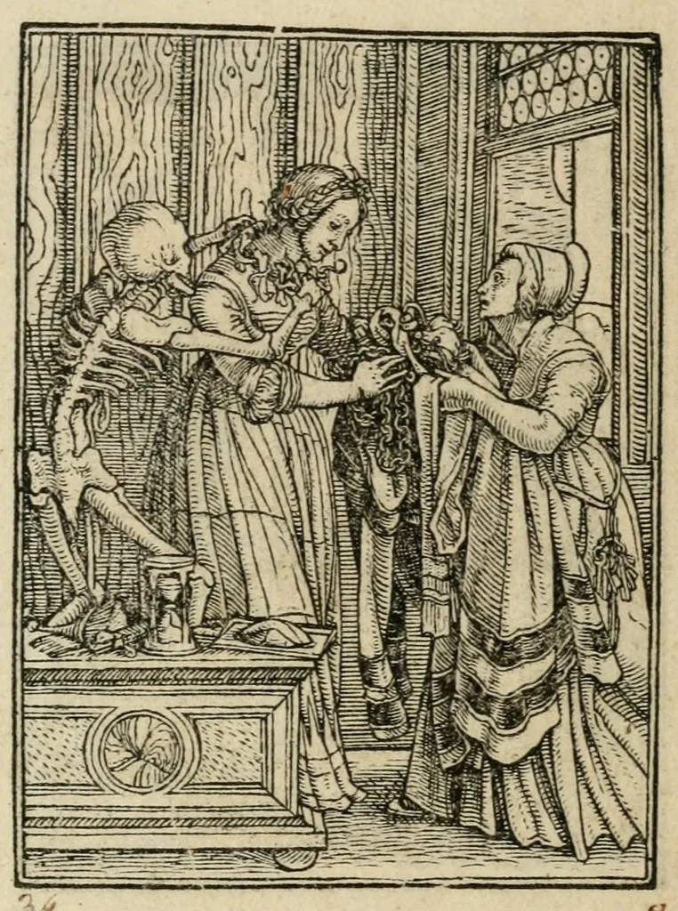 An illustration from Les simulachres & historiees faces de la mort, avtant elegammet pourtraictes, que artificiellement imaginées, 1547, leaf 24