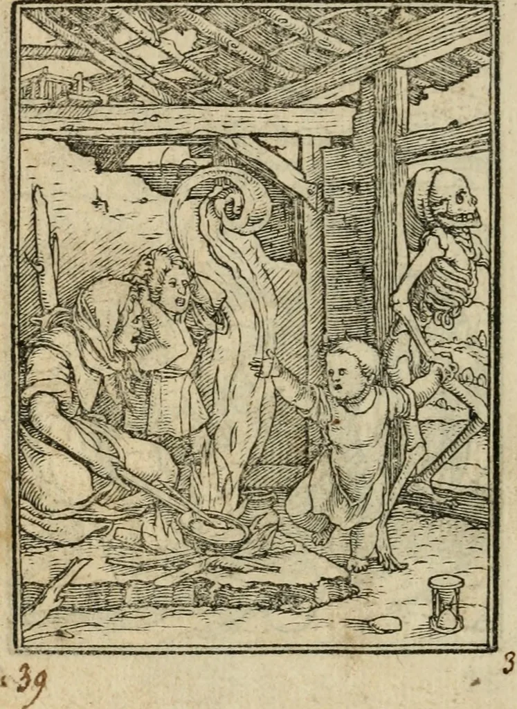 An illustration from Les simulachres & historiees faces de la mort, avtant elegammet pourtraictes, que artificiellement imaginées, 1547, leaf 25