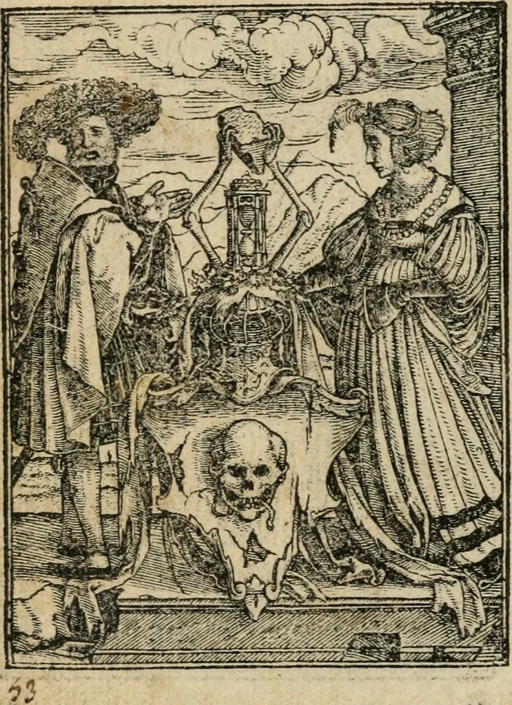 An illustration from Les simulachres & historiees faces de la mort, avtant elegammet pourtraictes, que artificiellement imaginées, 1547, leaf 27