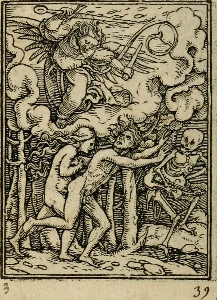 An illustration from Les simulachres & historiees faces de la mort, avtant elegammet pourtraictes, que artificiellement imaginées, 1547, leaf 3