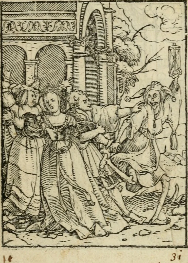 An illustration from Les simulachres & historiees faces de la mort, avtant elegammet pourtraictes, que artificiellement imaginées, 1547, leaf 6