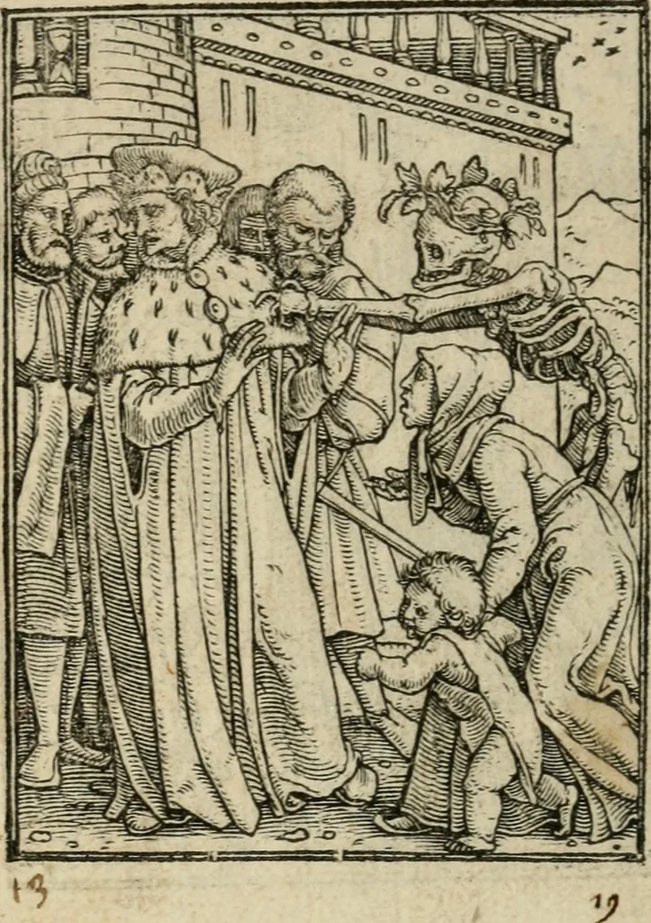 An illustration from Les simulachres & historiees faces de la mort, avtant elegammet pourtraictes, que artificiellement imaginées, 1547, leaf 9