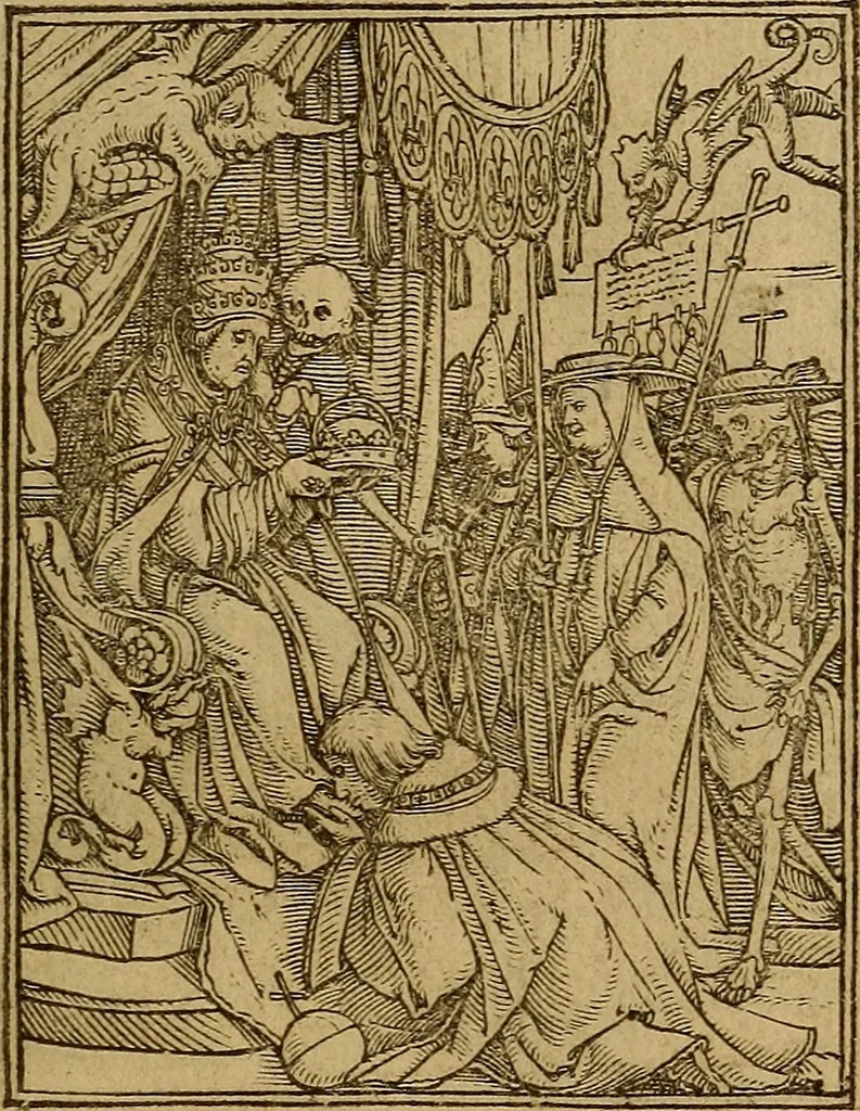 An illustration from Les simulachres & historiees faces de la mort, autant elegamme[n]t pourtraictes, que artificiellement imaginées, 1538, leaf 28