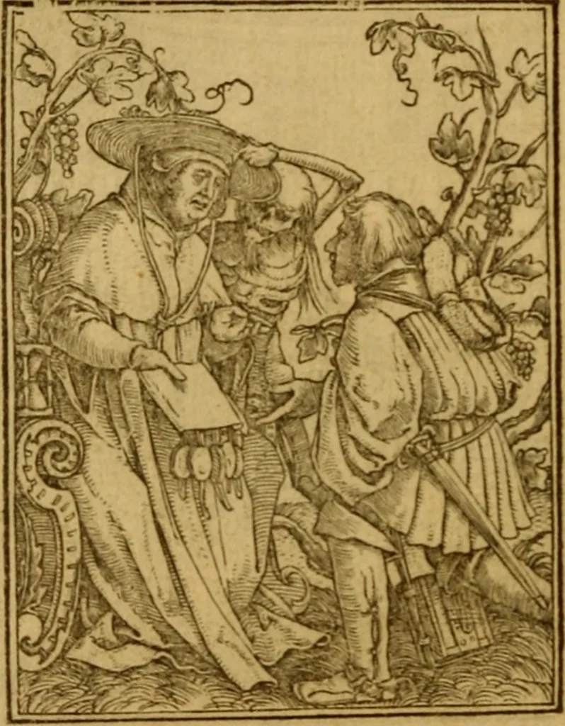 An illustration from Les simulachres & historiees faces de la mort, autant elegamme[n]t pourtraictes, que artificiellement imaginées, 1538, leaf 31