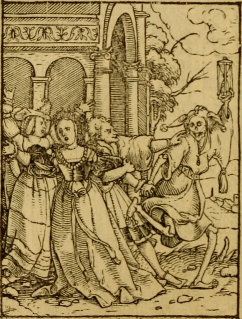 An illustration from Les simulachres & historiees faces de la mort, autant elegamme[n]t pourtraictes, que artificiellement imaginées, 1538, leaf 33