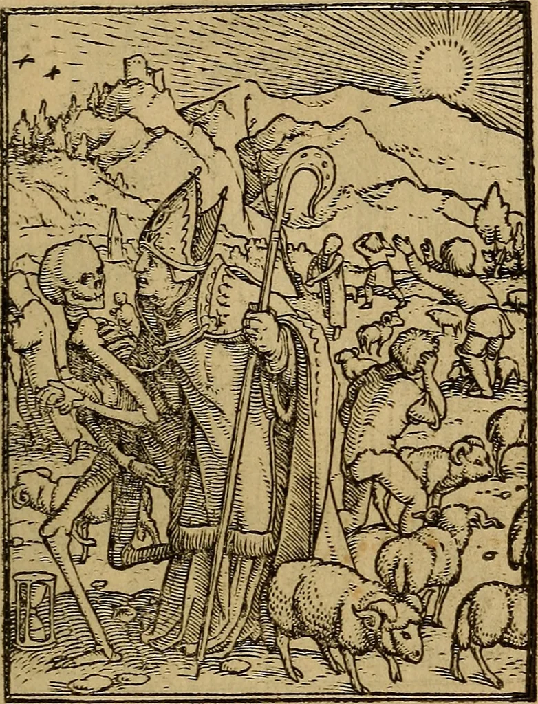 An illustration from Les simulachres & historiees faces de la mort, autant elegamme[n]t pourtraictes, que artificiellement imaginées, 1538, leaf 34