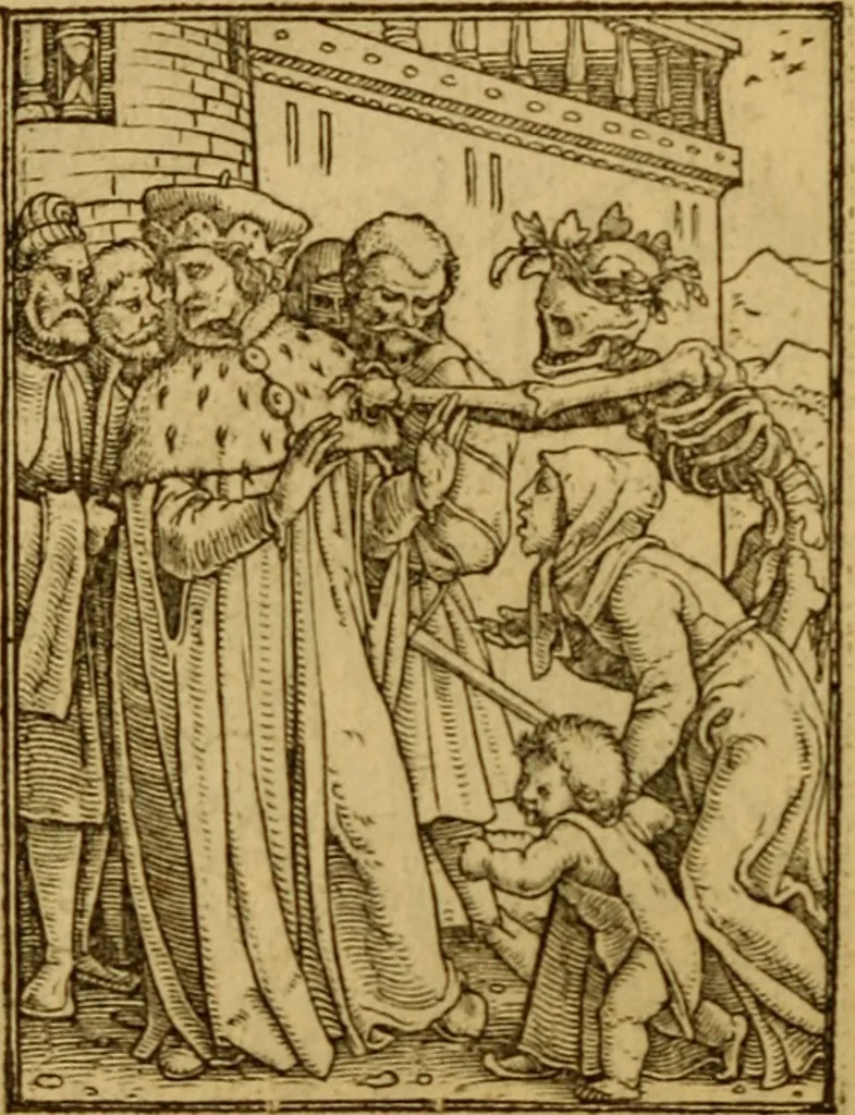 An illustration from Les simulachres & historiees faces de la mort, autant elegamme[n]t pourtraictes, que artificiellement imaginées, 1538, leaf 35