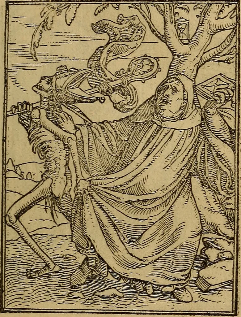 An illustration from Les simulachres & historiees faces de la mort, autant elegamme[n]t pourtraictes, que artificiellement imaginées, 1538, leaf 36