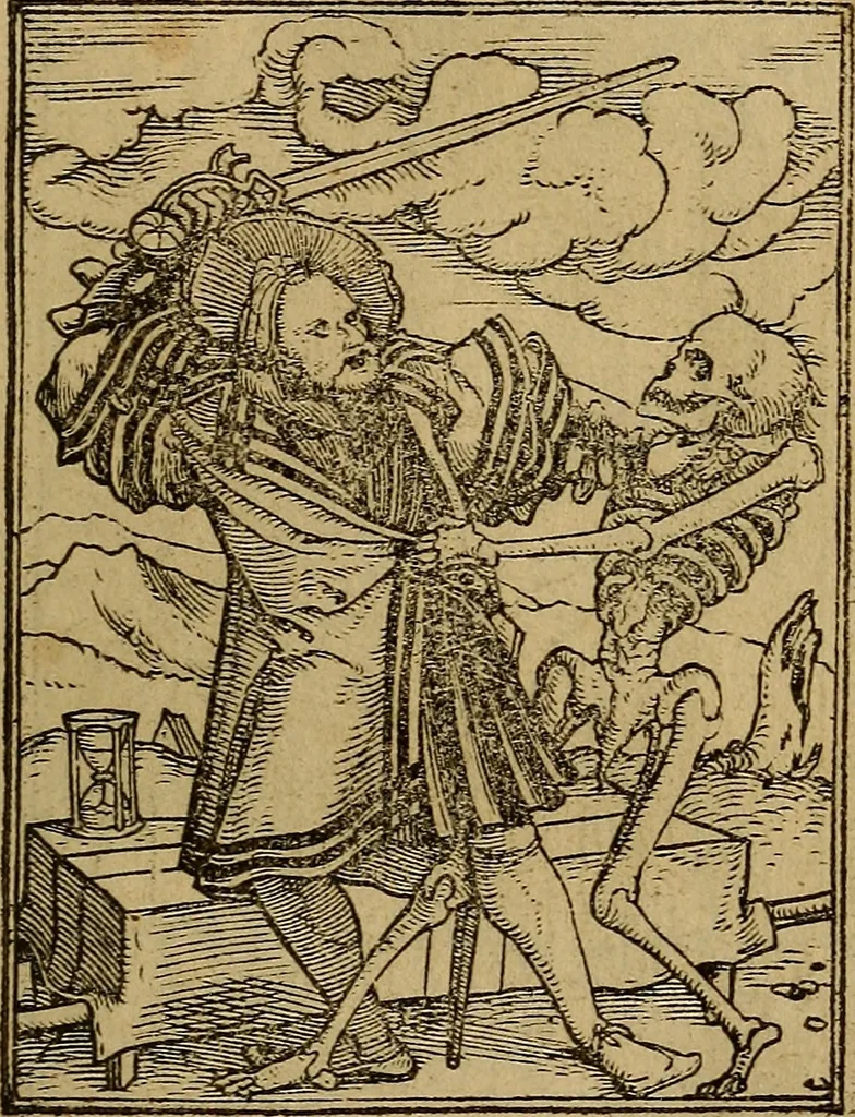 An illustration from Les simulachres & historiees faces de la mort, autant elegamme[n]t pourtraictes, que artificiellement imaginées, 1538, leaf 38