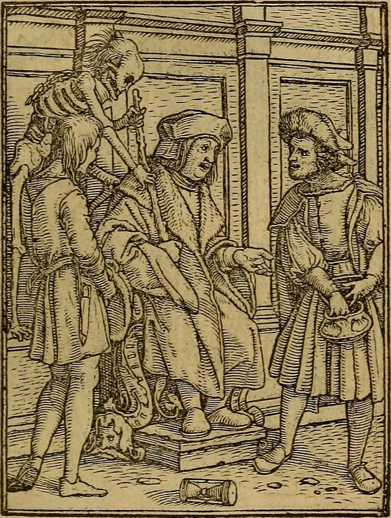 An illustration from Les simulachres & historiees faces de la mort, autant elegamme[n]t pourtraictes, que artificiellement imaginées, 1538, leaf 40