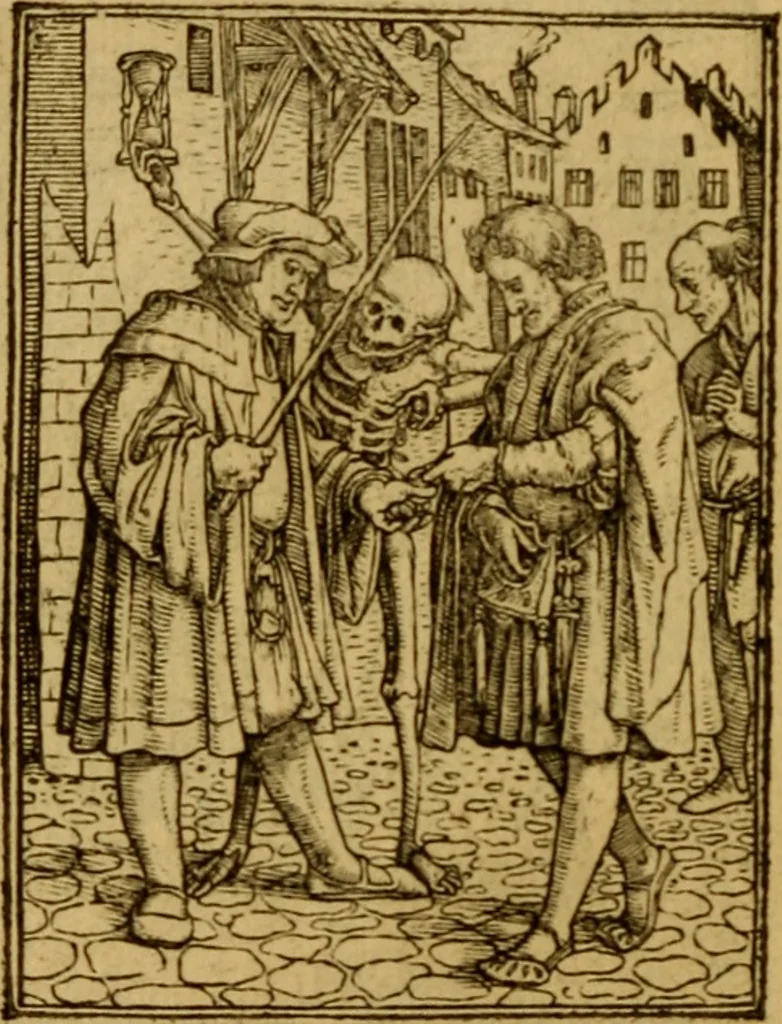 An illustration from Les simulachres & historiees faces de la mort, autant elegamme[n]t pourtraictes, que artificiellement imaginées, 1538, leaf 41