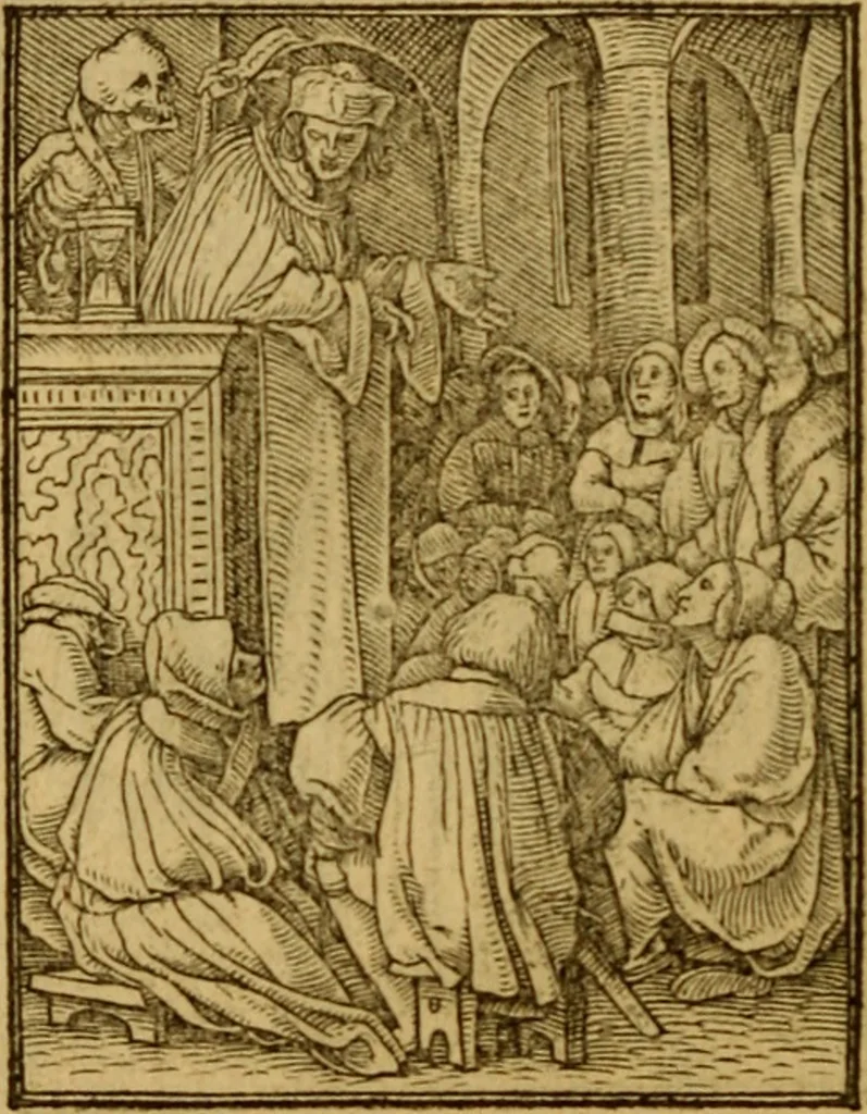 An illustration from Les simulachres & historiees faces de la mort, autant elegamme[n]t pourtraictes, que artificiellement imaginées, 1538, leaf 43