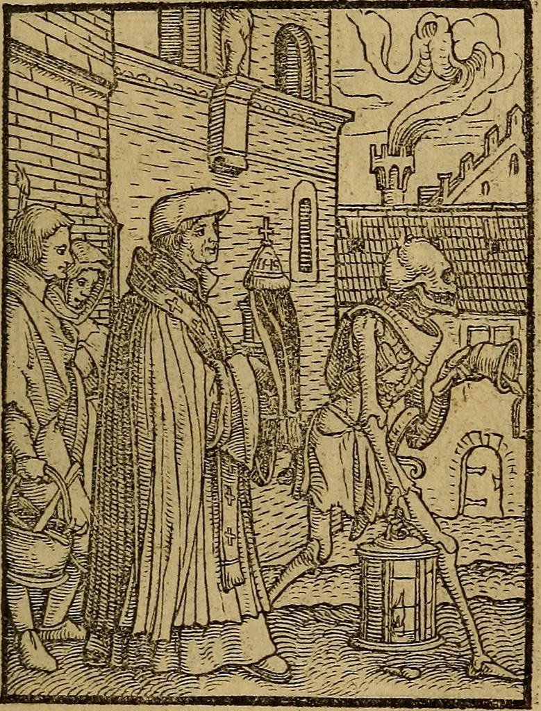 An illustration from Les simulachres & historiees faces de la mort, autant elegamme[n]t pourtraictes, que artificiellement imaginées, 1538, leaf 44