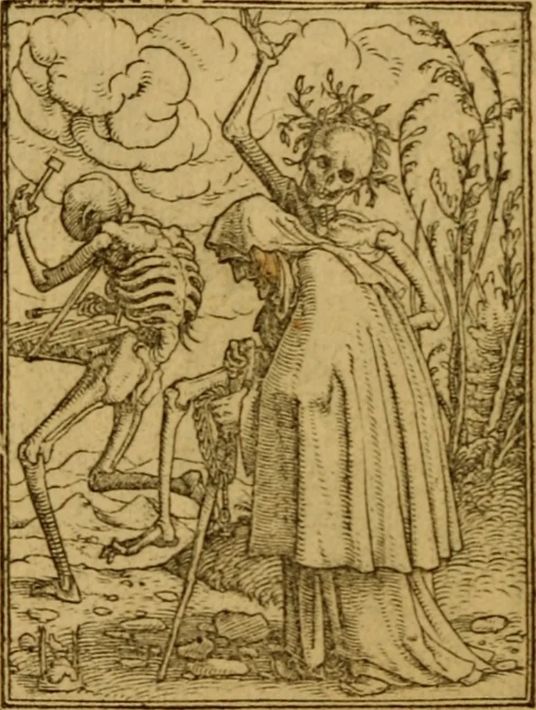 An illustration from Les simulachres & historiees faces de la mort, autant elegamme[n]t pourtraictes, que artificiellement imaginées, 1538, leaf 47