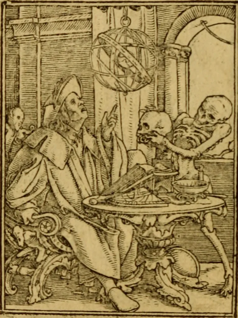 An illustration from Les simulachres & historiees faces de la mort, autant elegamme[n]t pourtraictes, que artificiellement imaginées, 1538, leaf 49