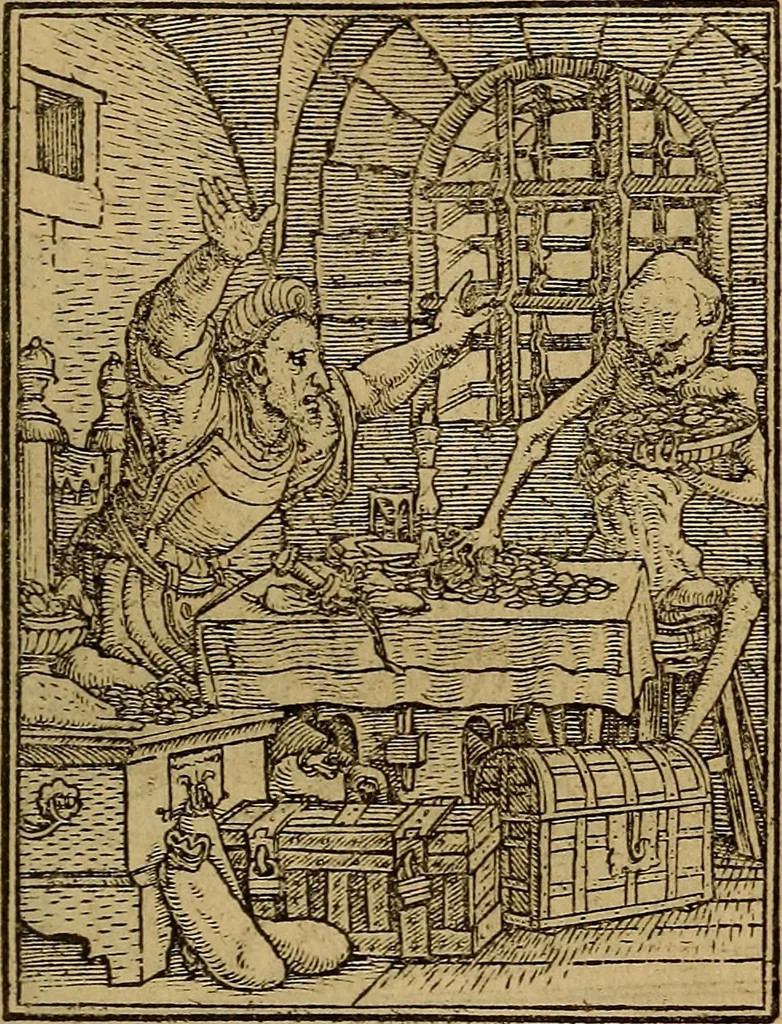 An illustration from Les simulachres & historiees faces de la mort, autant elegamme[n]t pourtraictes, que artificiellement imaginées, 1538, leaf 50